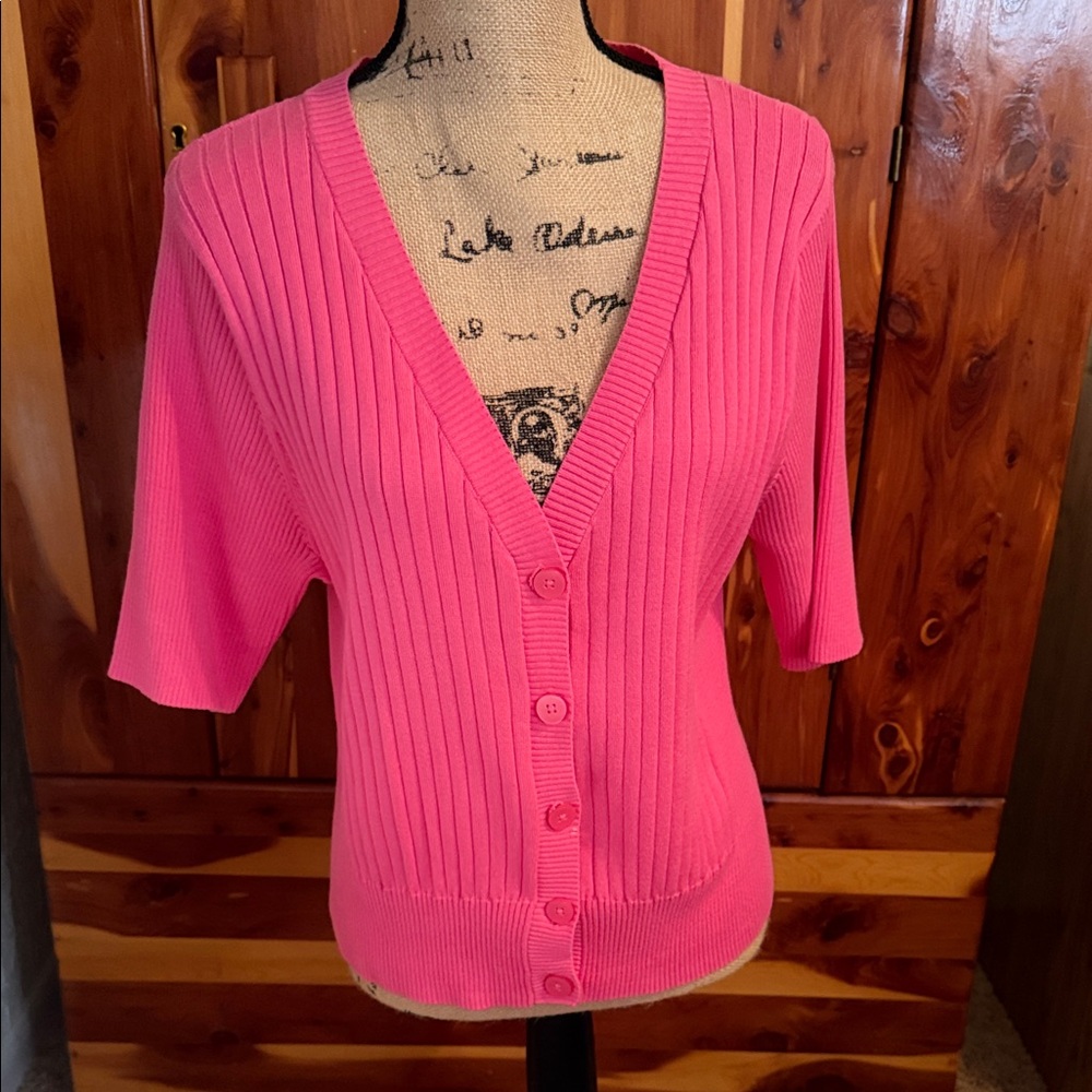 Croft & Barrow Pink Ribbed Cardigan